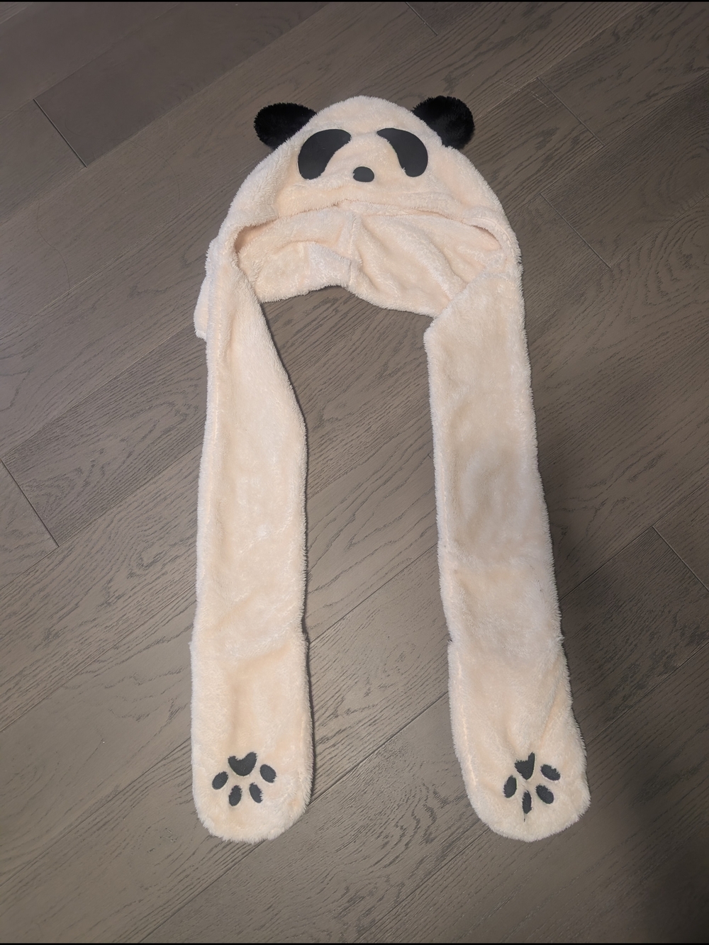 3-in-1 Kids Winter Plush Panda Hat with a Scarf and Mittens - Cream and Black